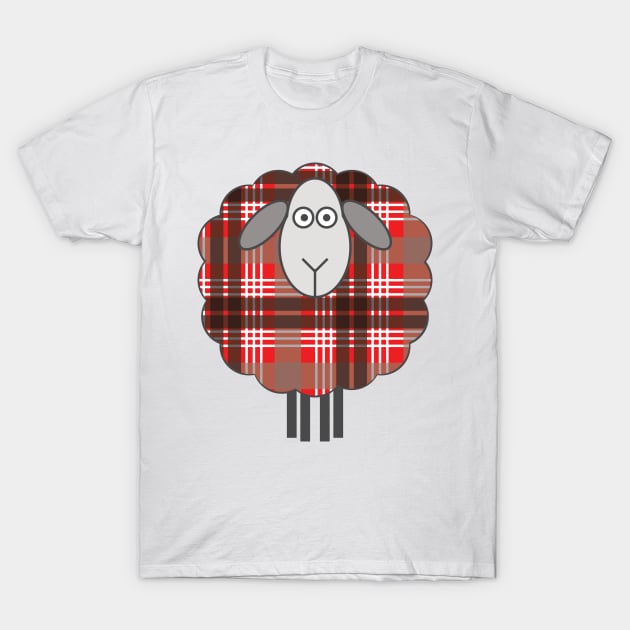 Scottish Red, Black and White Tartan Patterned Sheep T-Shirt by MacPean